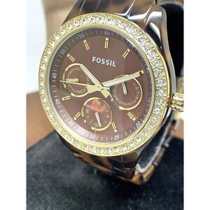 Fossil Women's Watch ES2795 Stella Quartz Gemmed Gold Tortoise Shell 37mm
